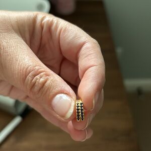 Mini blue stone golden hoops